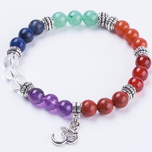 Handmade Natural Gemstone Yoga Stretch bracelet Antique silver Bali Beads stones